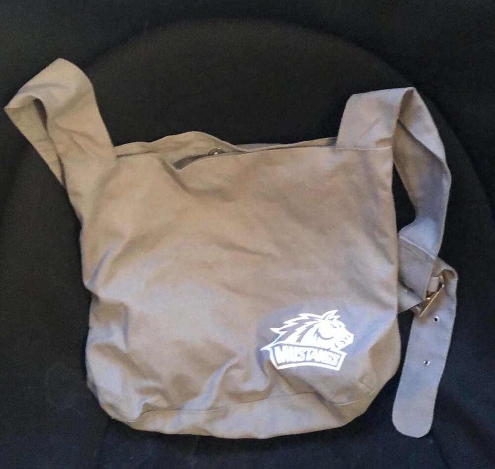 Western Mustangs Canvas Messenger Bag Grey Adjustable Buckle Strap